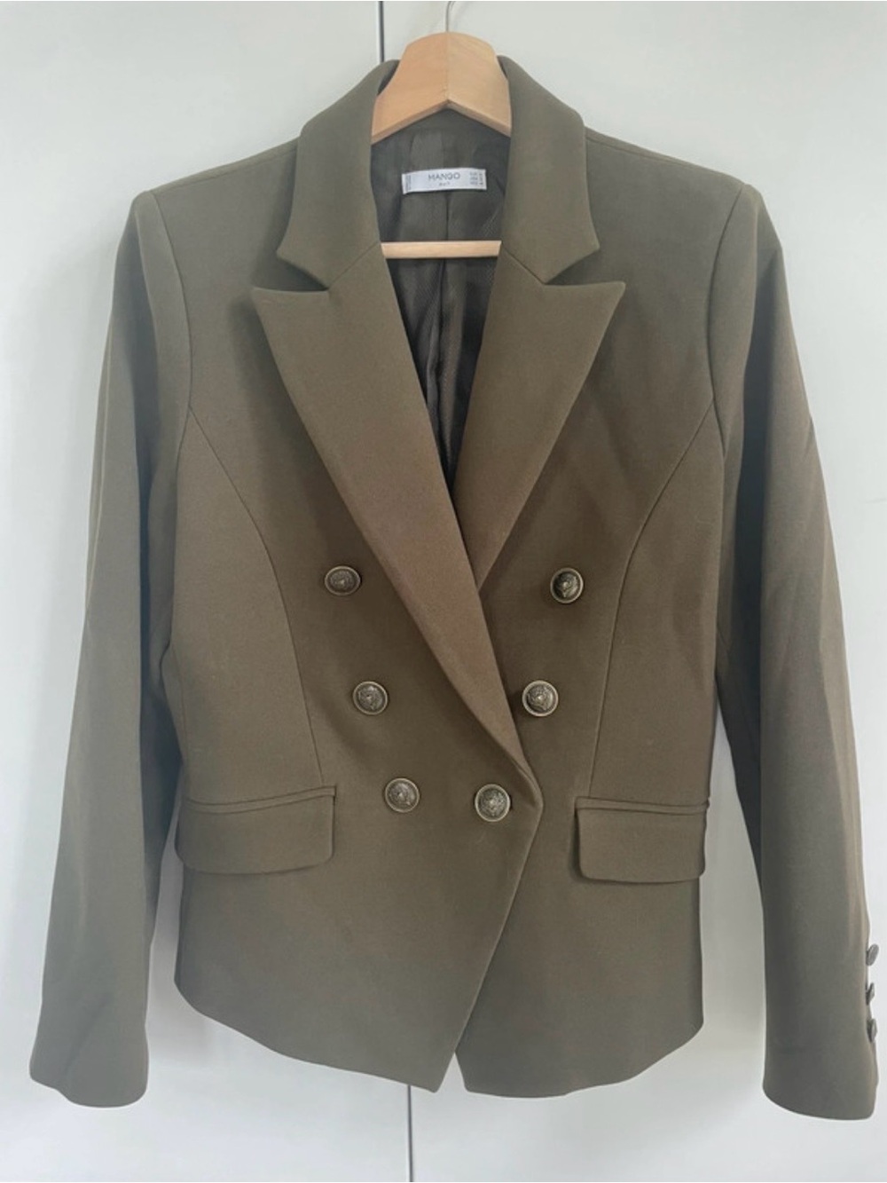 Mango Olive Green Structured Double Breasted Blazer Jacket - Size S